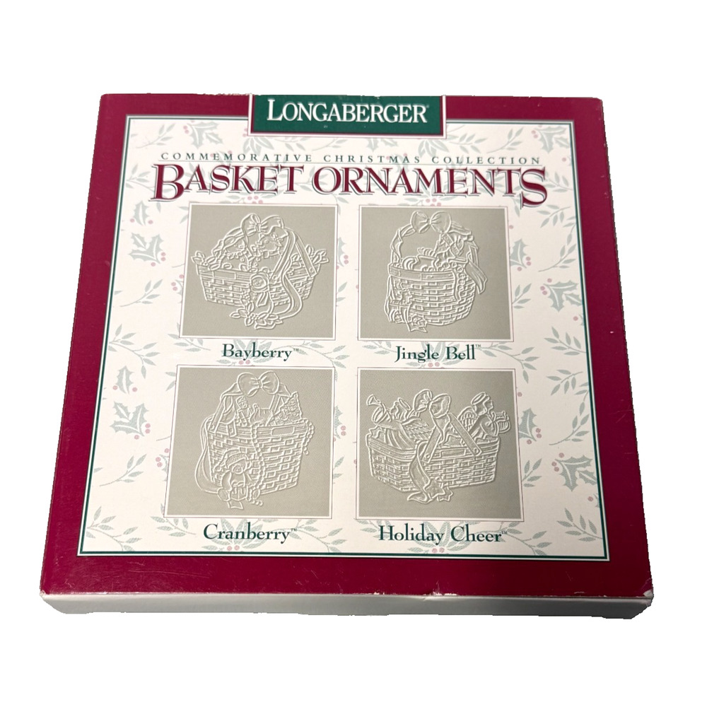 Longaberger Commemorative Christmas Pewter‎ Basket Ornaments 4 Pc Boxed Set